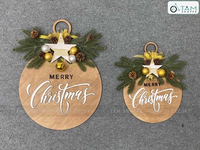 Bảng treo cửa giáng sinh lá PE dáng trái châu [2 Size - 3 màu] X-BTRC-40